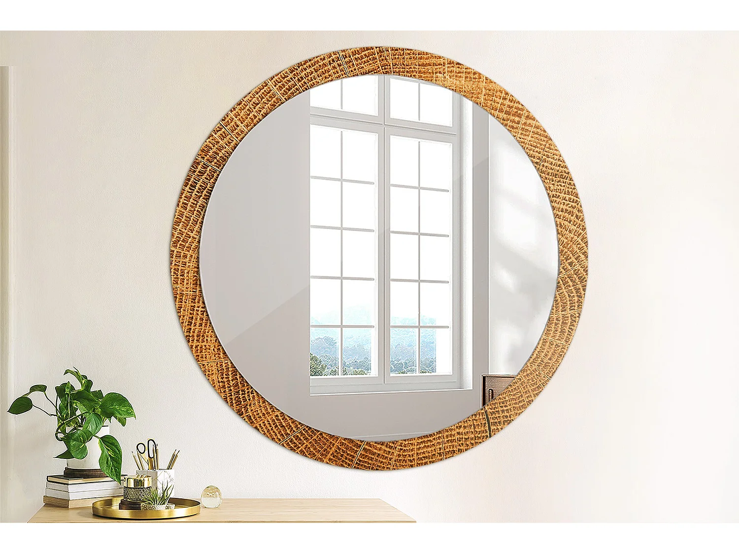 Miroir rond décoratif - Bois de chêne - 100 cm
