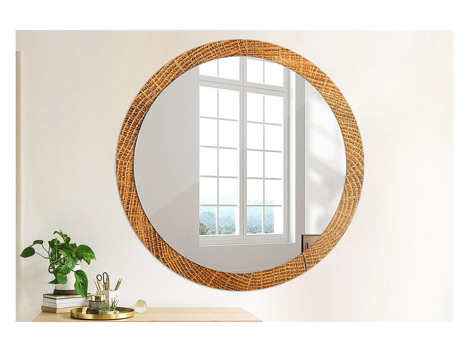 Runder dekorativer Spiegel - Eichenholz - 100 cm
