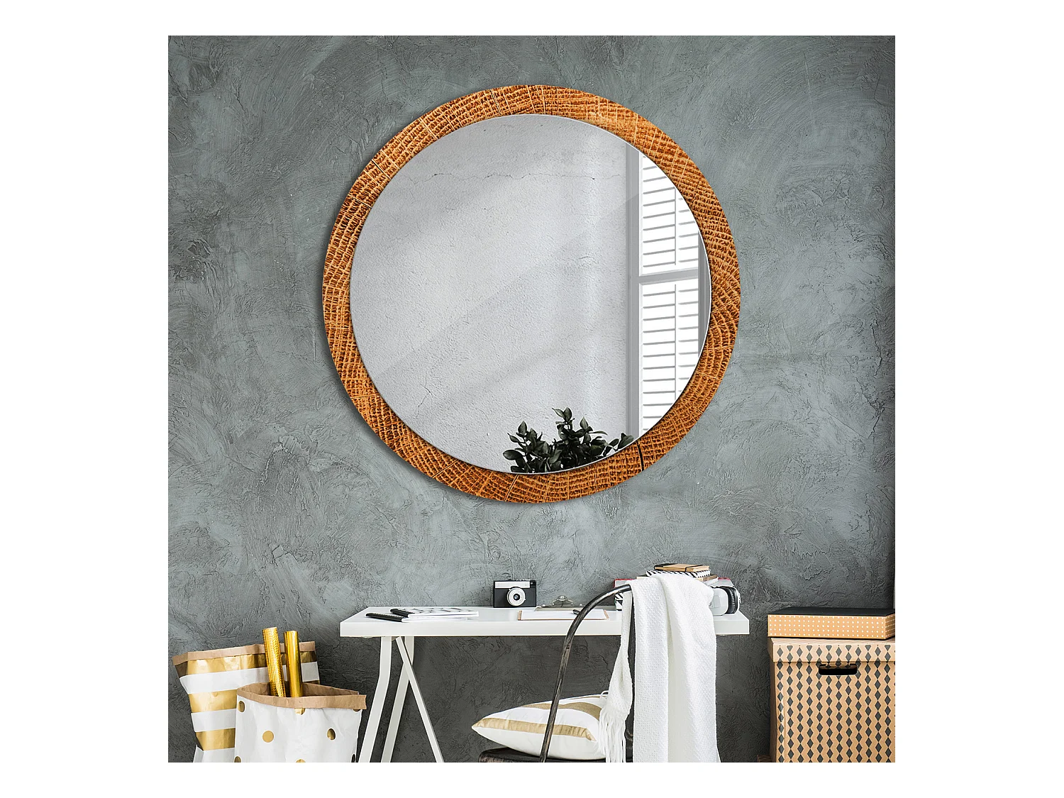 Runder dekorativer Spiegel - Eichenholz - 100 cm