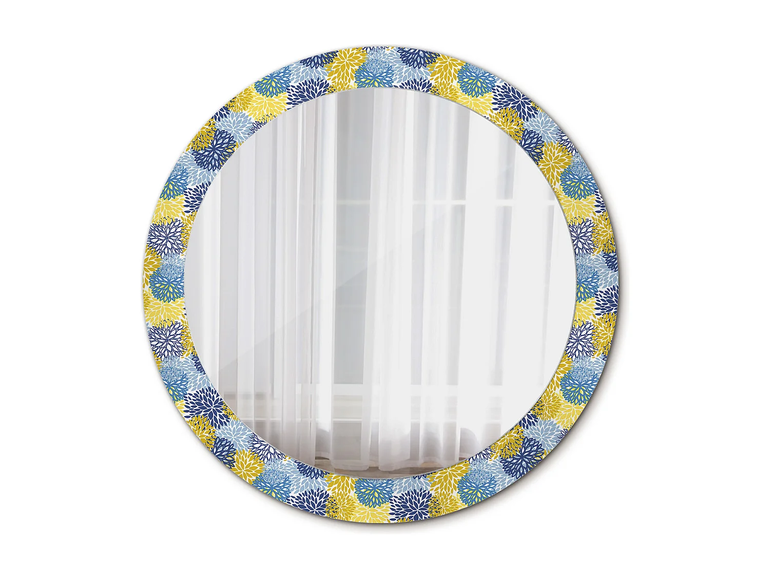 Decoratieve ronde spiegel - Blauwe bloemen - 80 cm