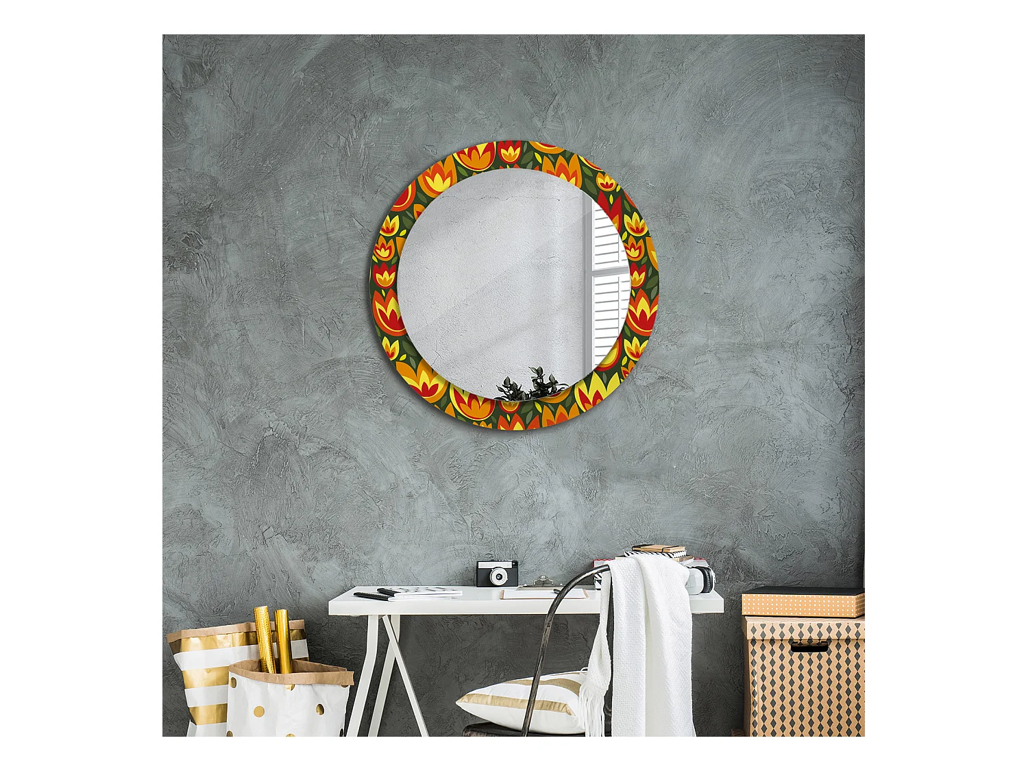 Miroir rond décoratif - Tulipes rétro - 70 cm