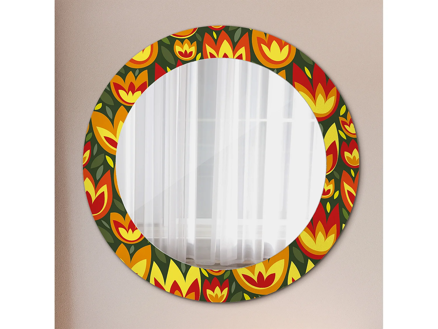 Runder dekorativer Spiegel - Retro-Tulpen - 60 cm