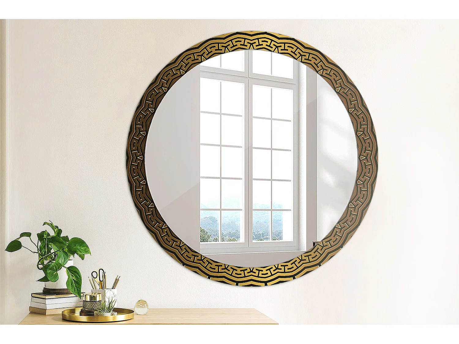 Dekorativer runder Spiegel - griechisches Ornament - 90 cm