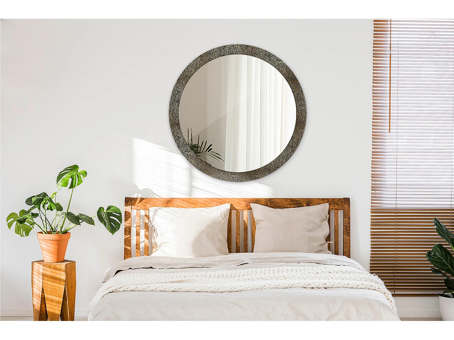 Miroir rond décoratif - Ornement floral - 90 cm