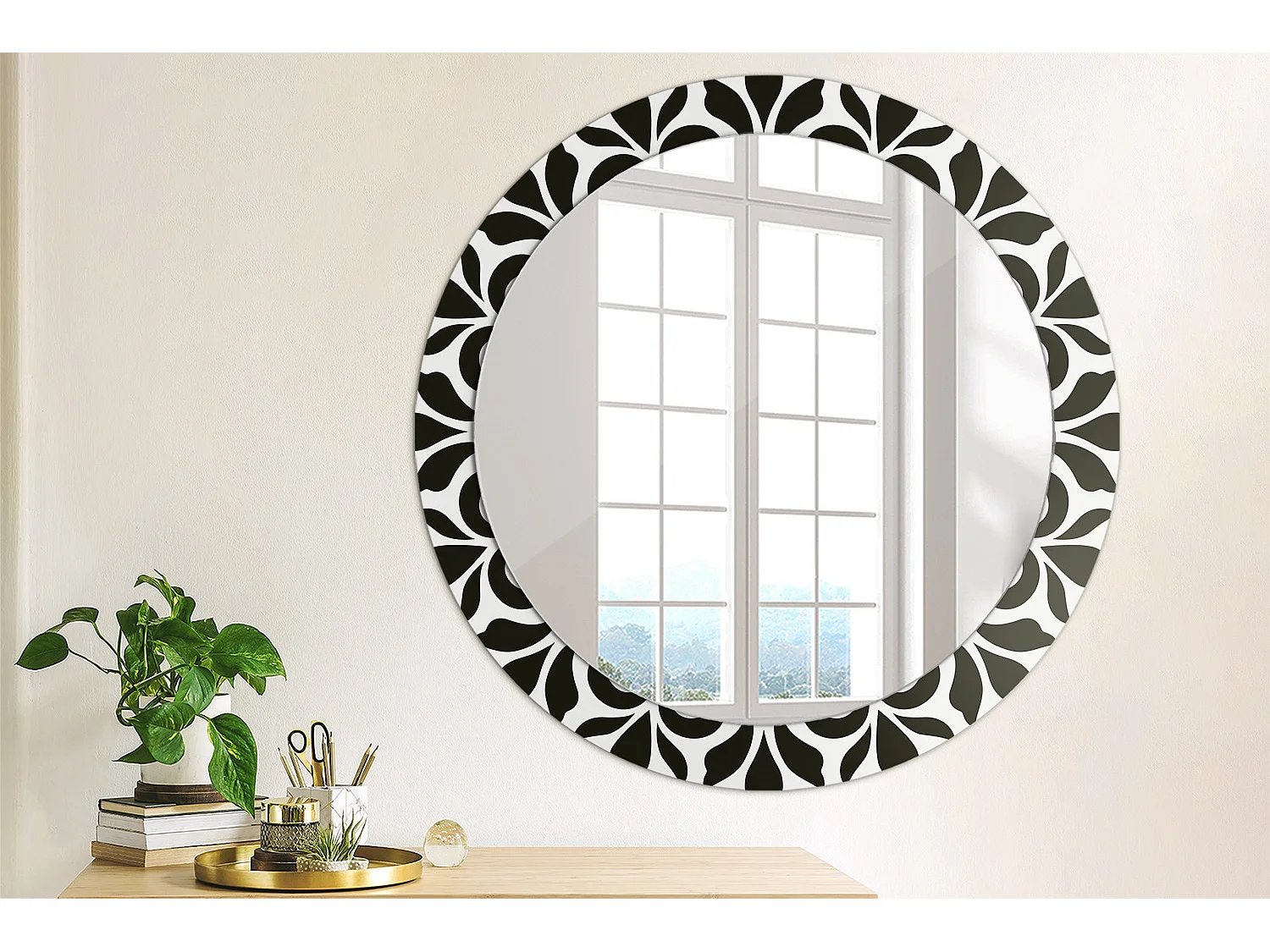 Miroir rond décoratif - Ornement noir - 80 cm