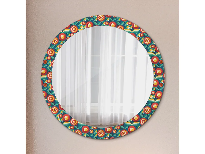 Miroir rond décoratif - Fruits et feuilles géométriques - 80 cm