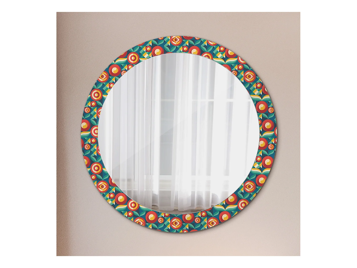Specchio rotondo decorativo - Frutti e foglie geometrici - 80 cm