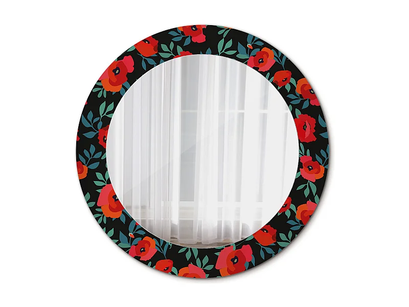 Miroir rond décoratif - Coquelicot rouge - 70 cm