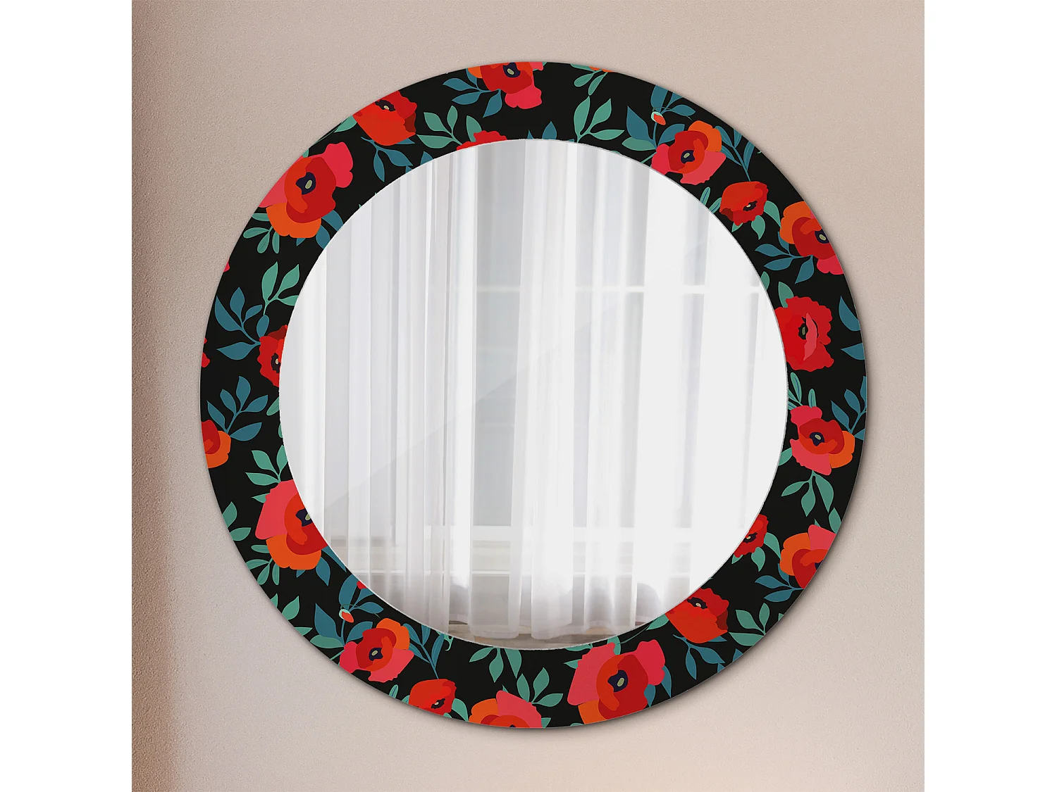 Miroir rond décoratif - Coquelicot rouge - 70 cm