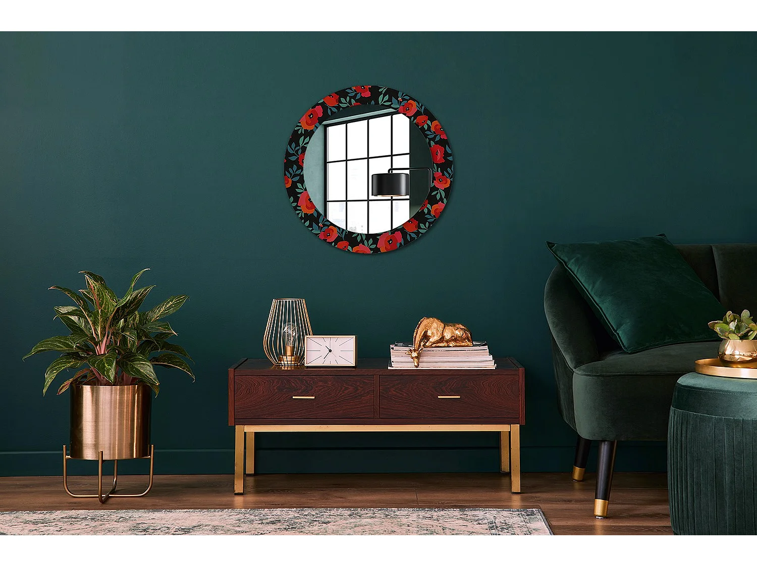Miroir rond décoratif - Coquelicot rouge - 70 cm