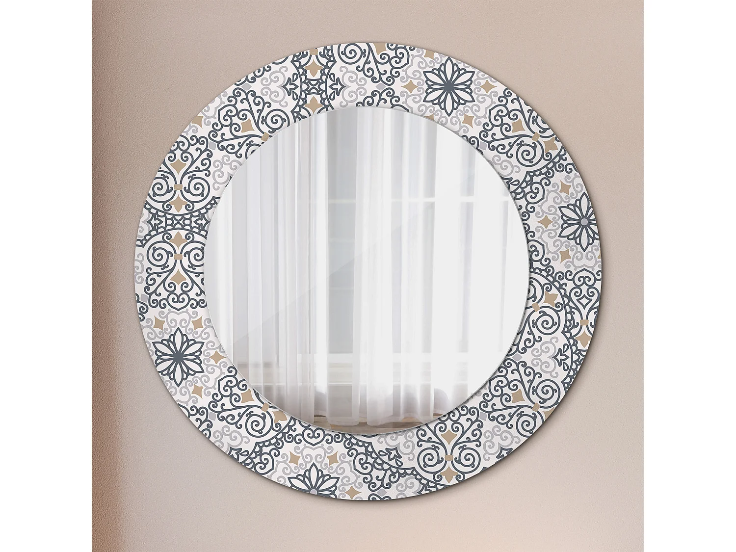 Decoratieve ronde spiegel - Geometrische ornamenten - 50 cm