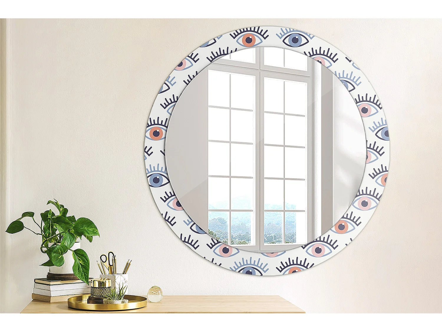 Dekorativer runder Spiegel - Augen - 80 cm