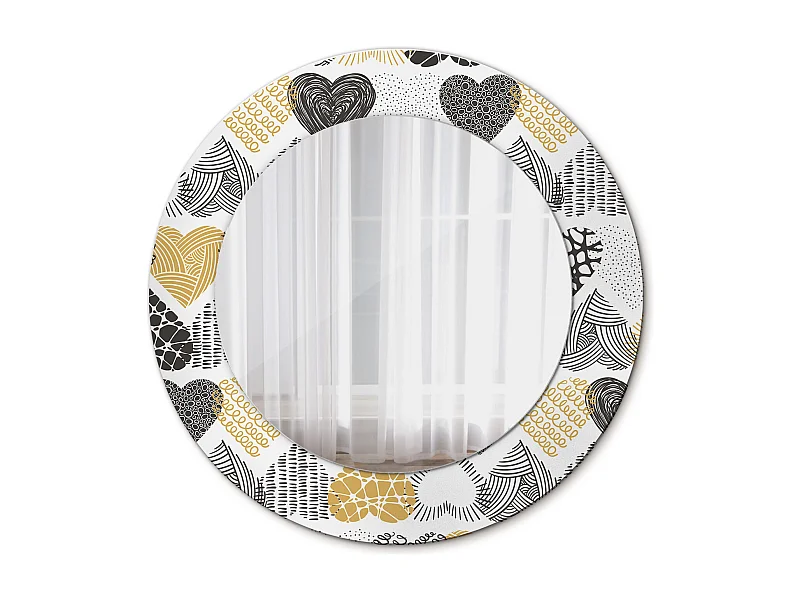 Decoratieve ronde spiegel - Doodle stijl harten - 50 cm