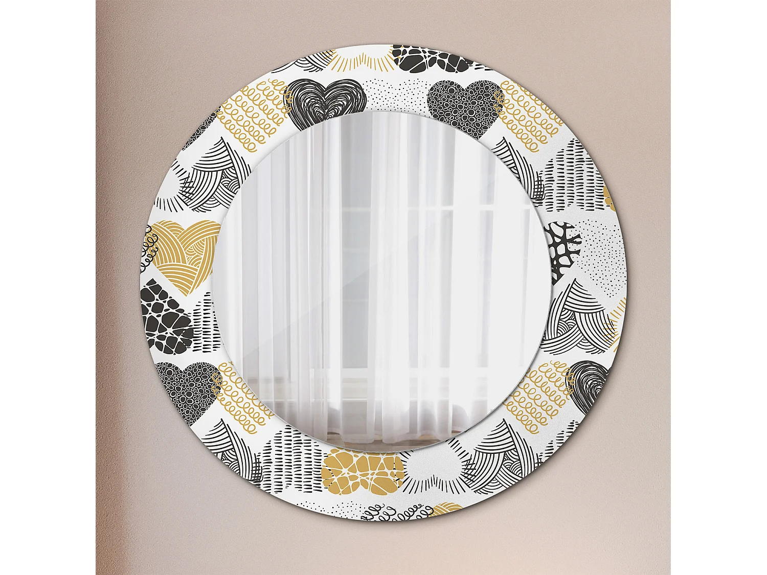 Dekorativer runder Spiegel – Herzen im Doodle-Stil – 50 cm
