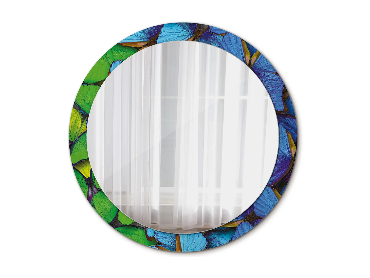 Miroir rond décoratif - Papillon bleu et vert - 90 cm