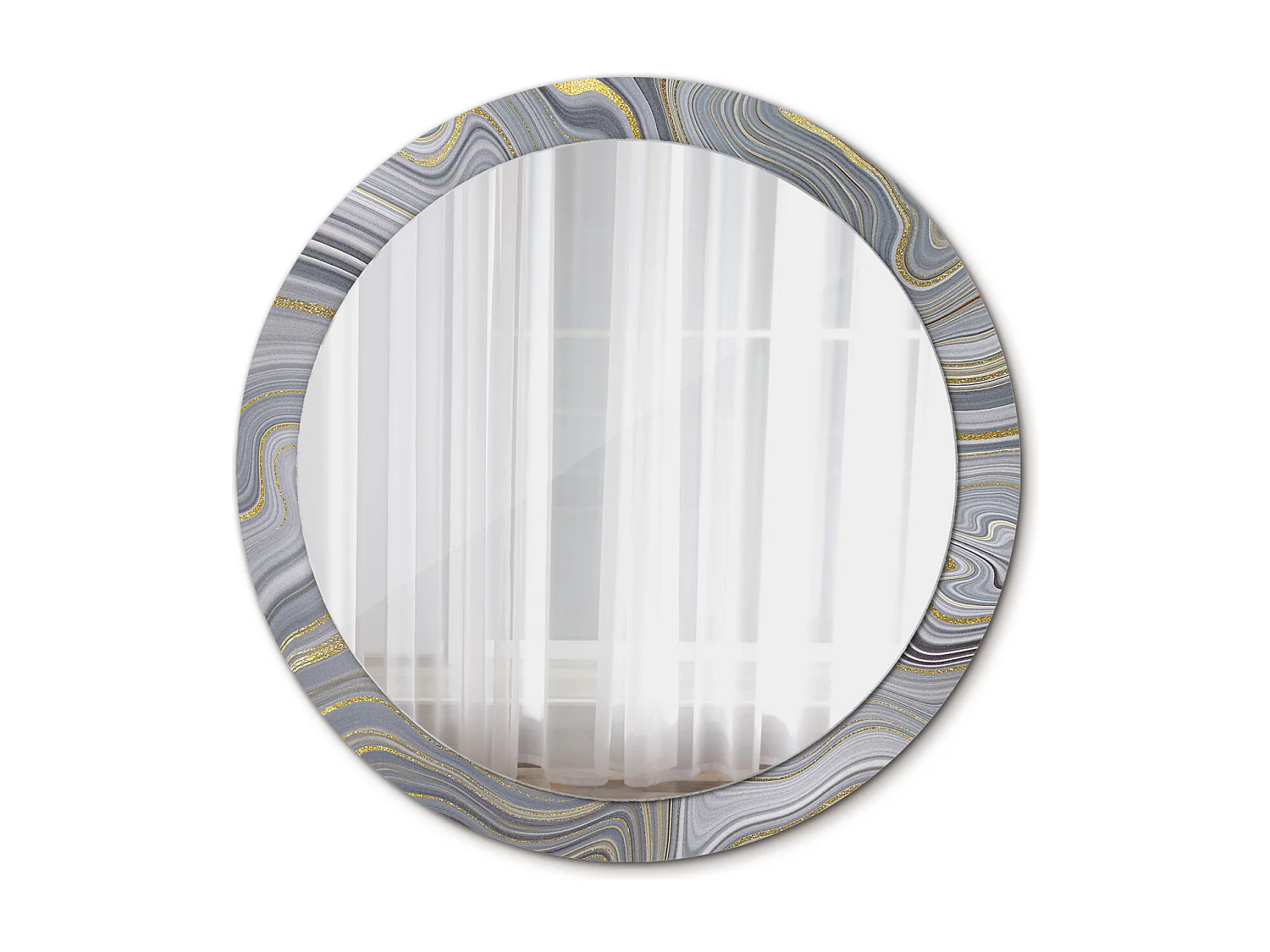 Ronde decoratieve spiegel - Grijs marmer - 90 cm