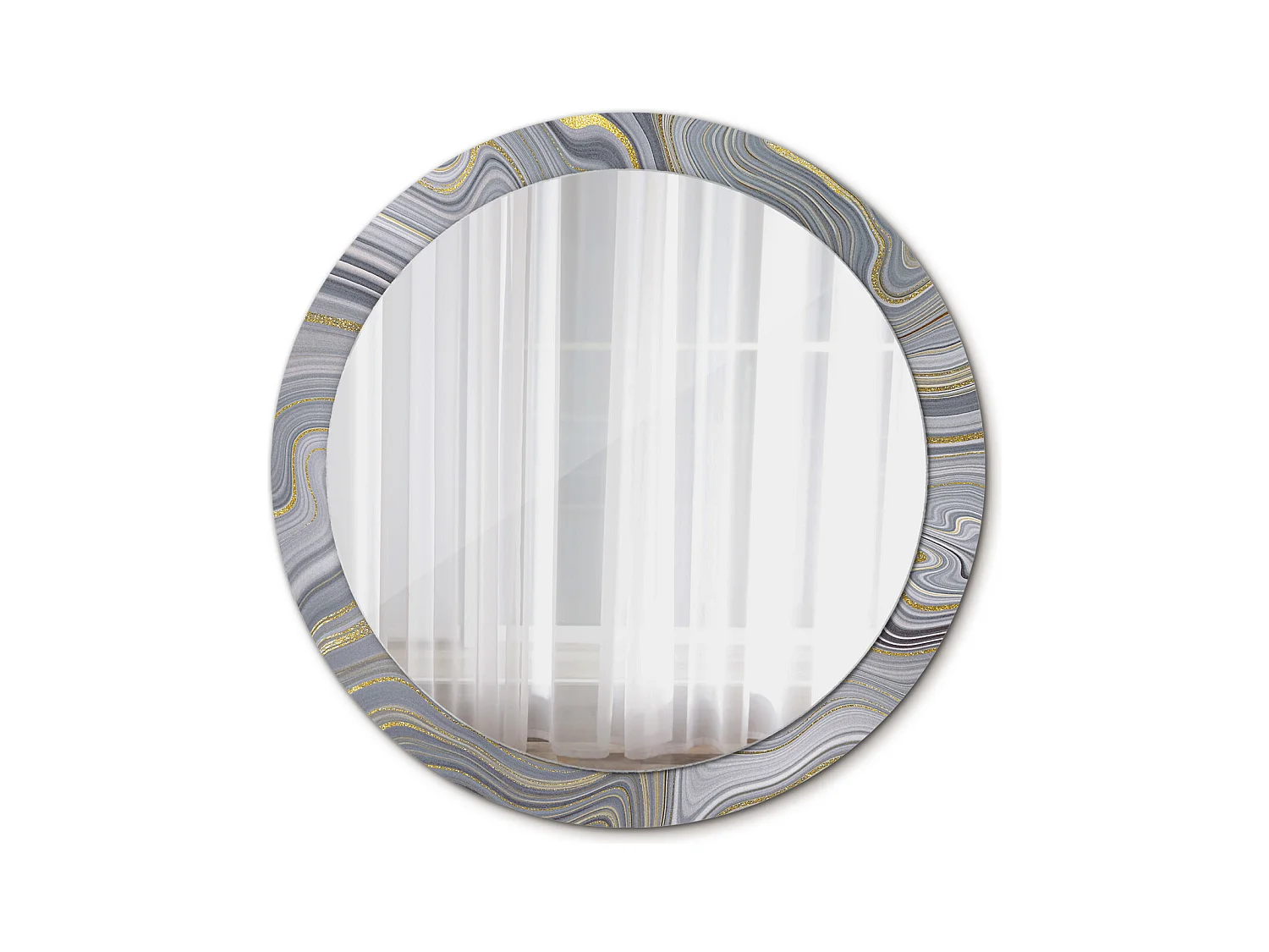 Miroir rond décoratif - Marbre gris - 90 cm