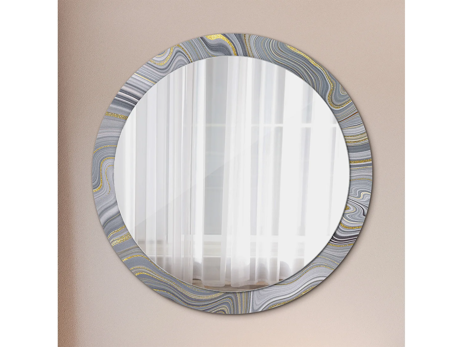 Miroir rond décoratif - Marbre gris - 90 cm