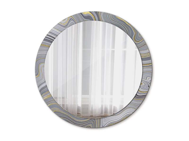 Runder dekorativer Spiegel - Grauer Marmor - 90 cm