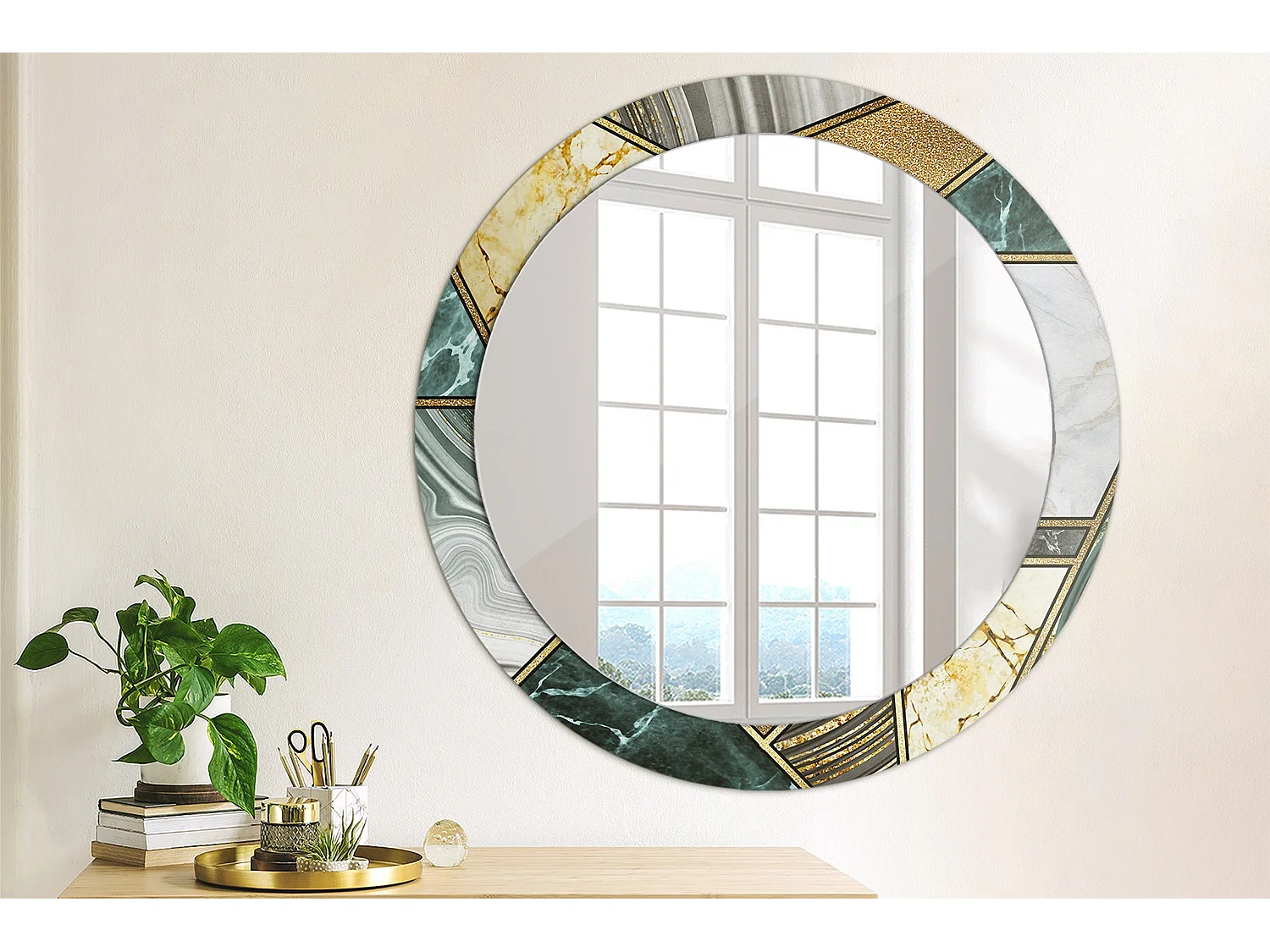 Dekorativer runder Spiegel – Marmor-Stil – 80 cm