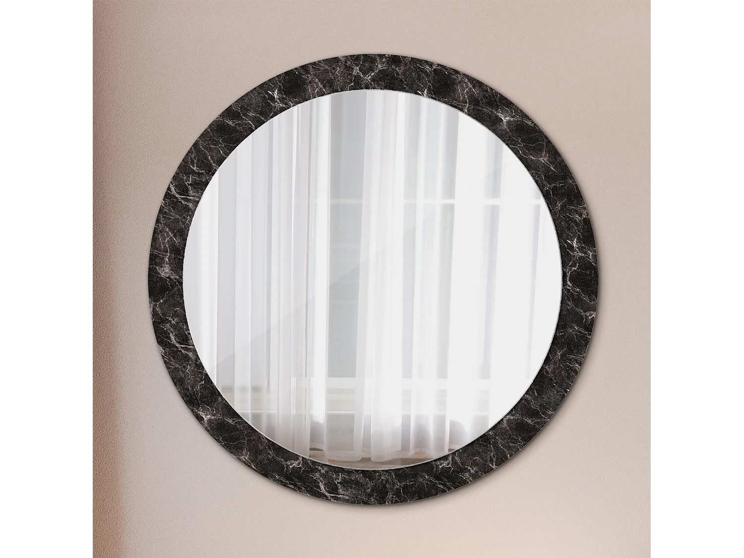 Miroir rond décoratif - Marbre noir - 90 cm