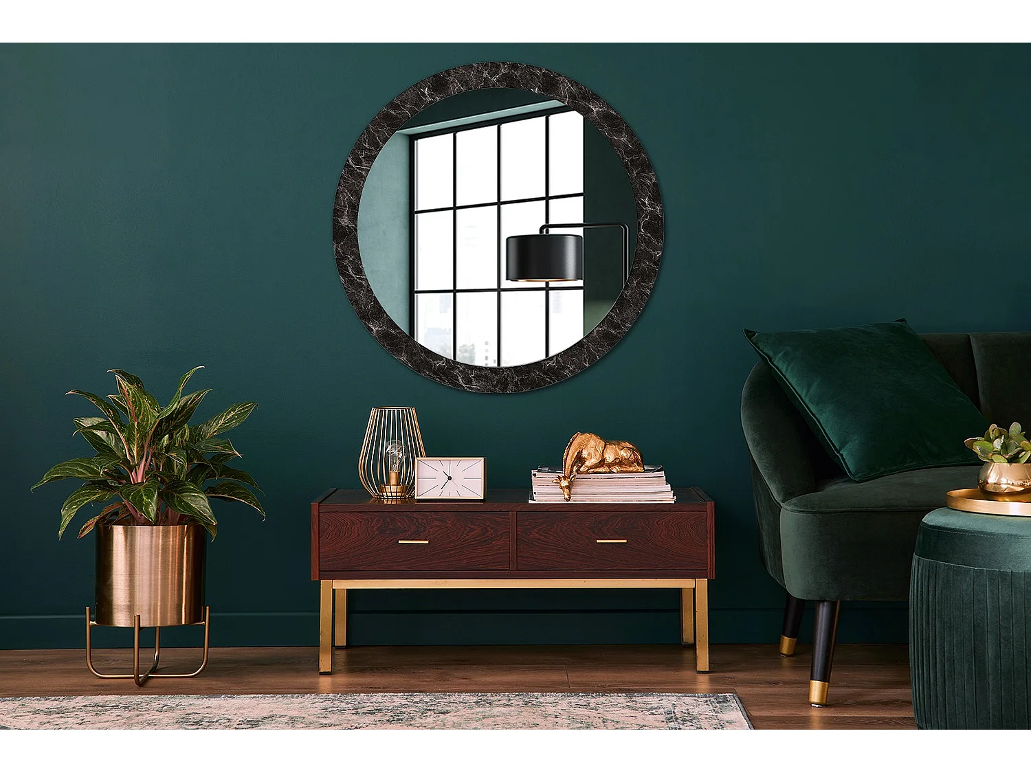 Miroir rond décoratif - Marbre noir - 90 cm
