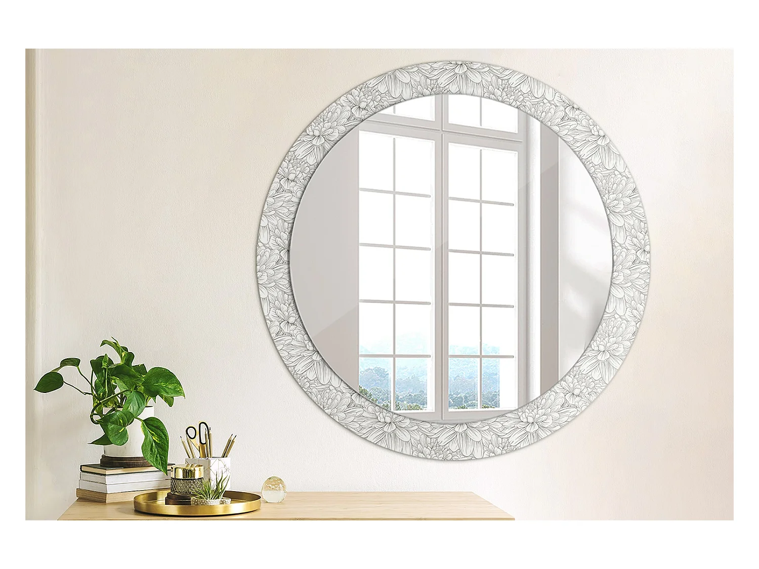 Miroir rond décoratif - Fleurs de Lotus - 80 cm