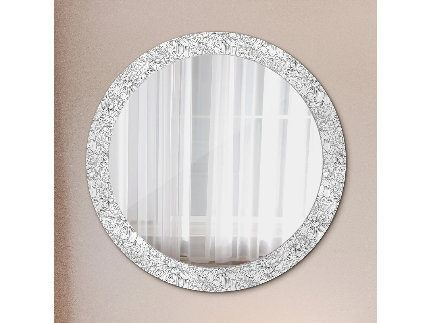 Miroir rond décoratif - Fleurs de Lotus - 80 cm