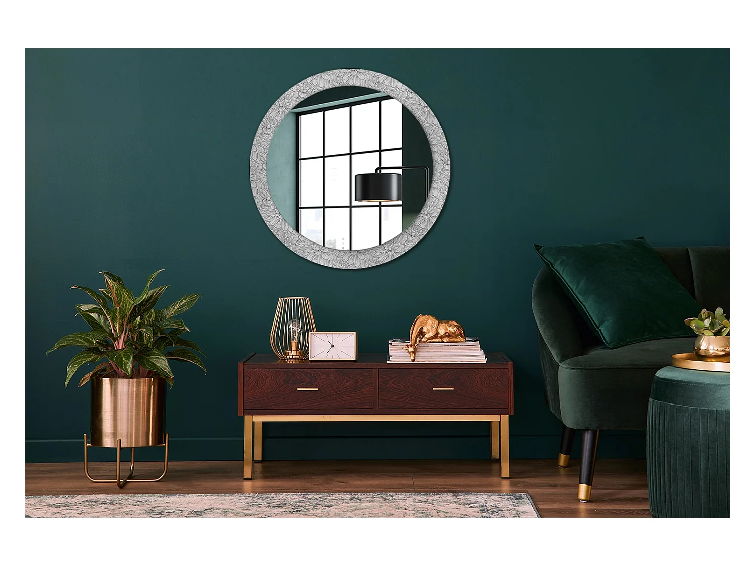 Miroir rond décoratif - Fleurs de Lotus - 80 cm