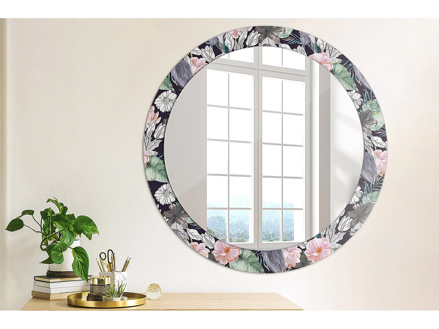 Miroir rond décoratif - Oiseaux Hérons - 80 cm