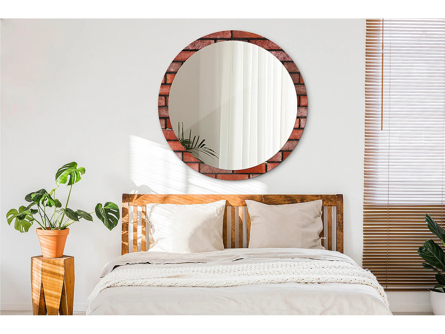 Runder dekorativer Spiegel - Ziegelrot - 100 cm