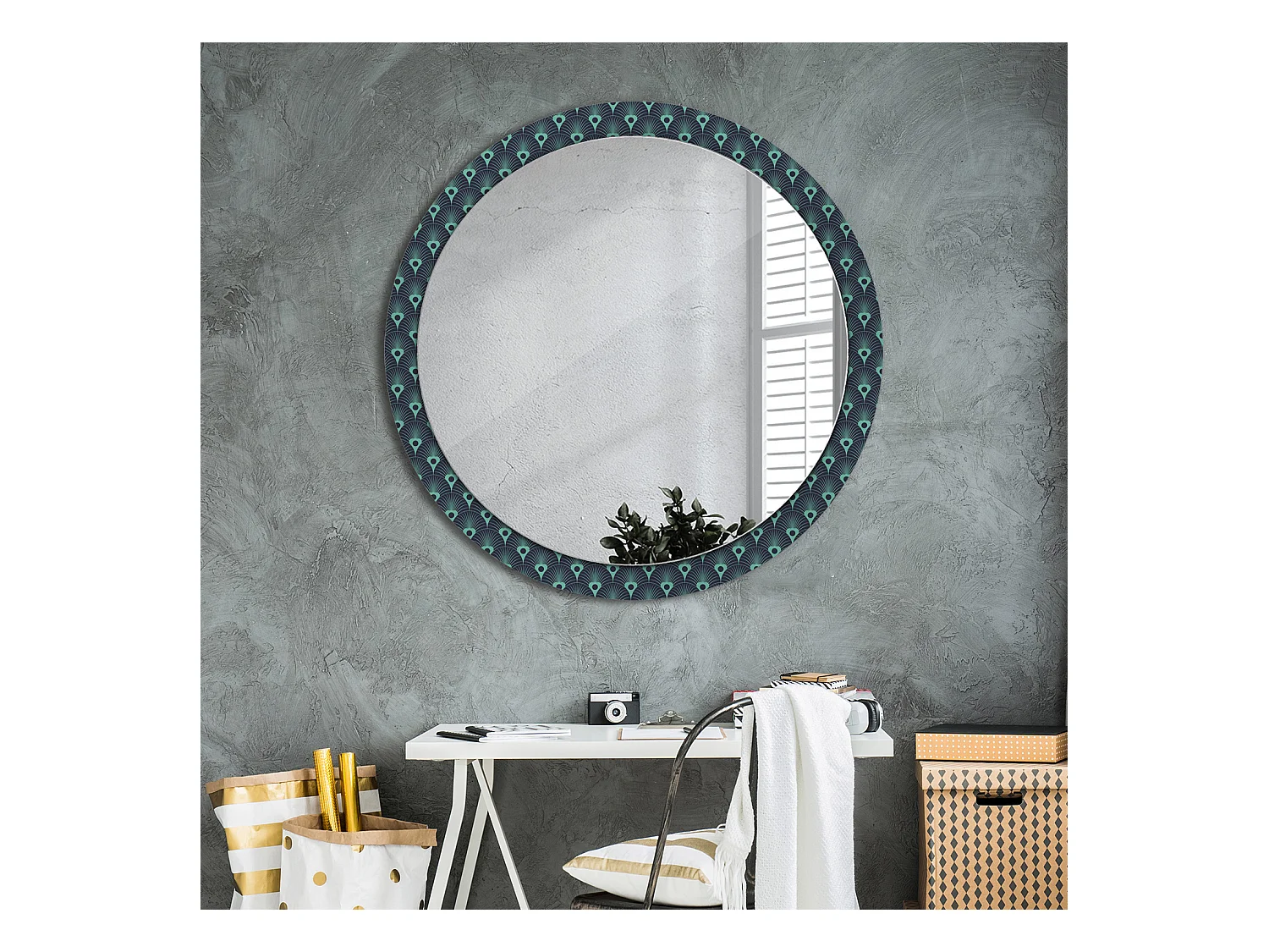 Miroir rond décoratif - Motif floral - 100 cm