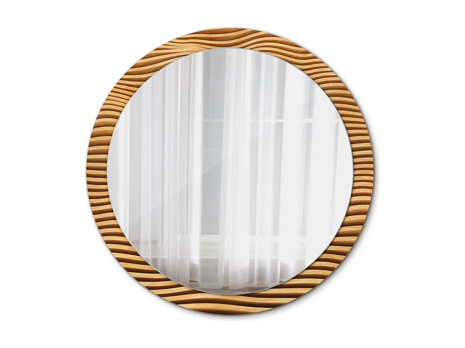 Miroir rond décoratif - Vague en bois - 100 cm