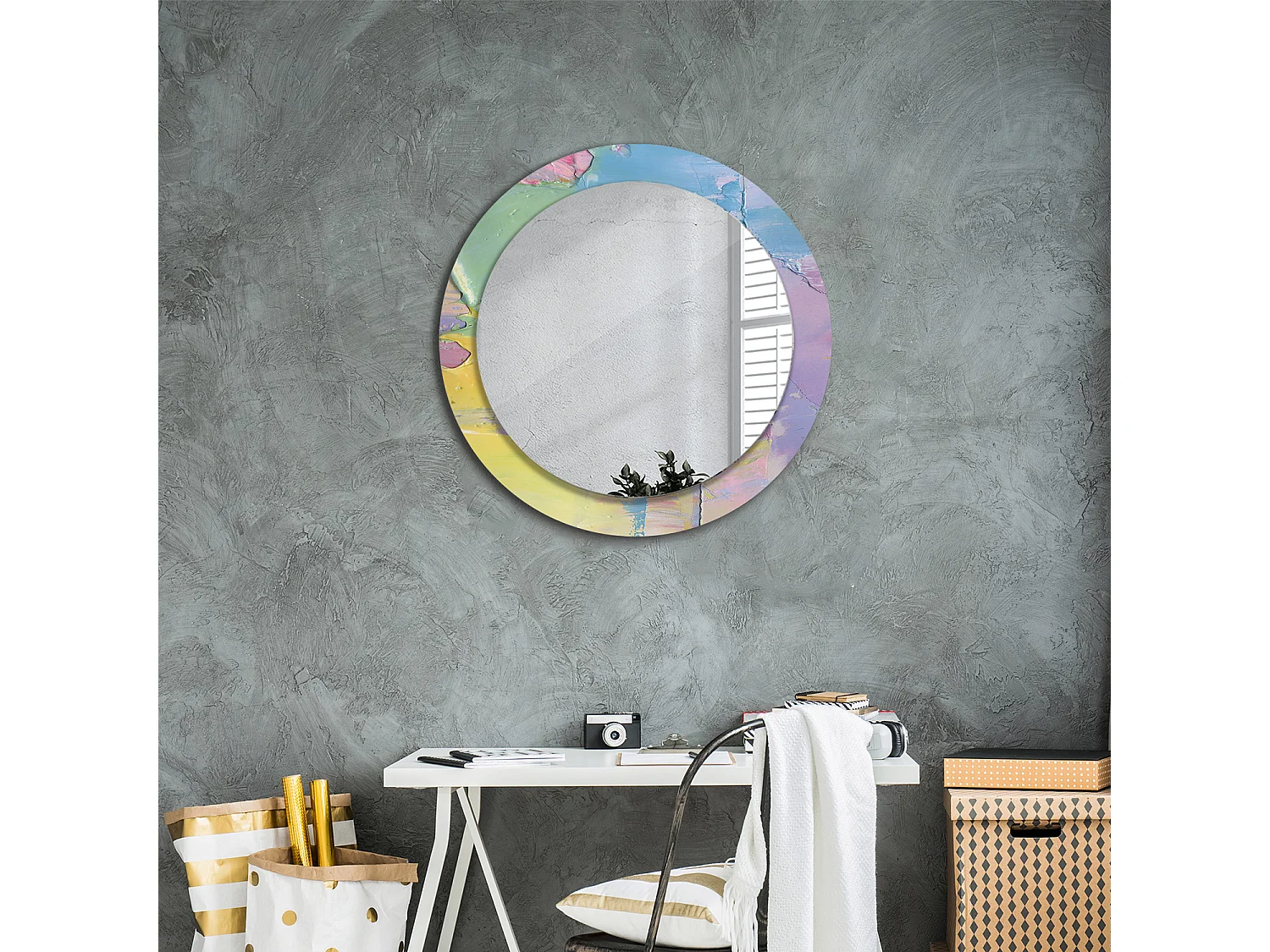 Miroir rond décoratif - Texture peinture à l'huile - 70 cm