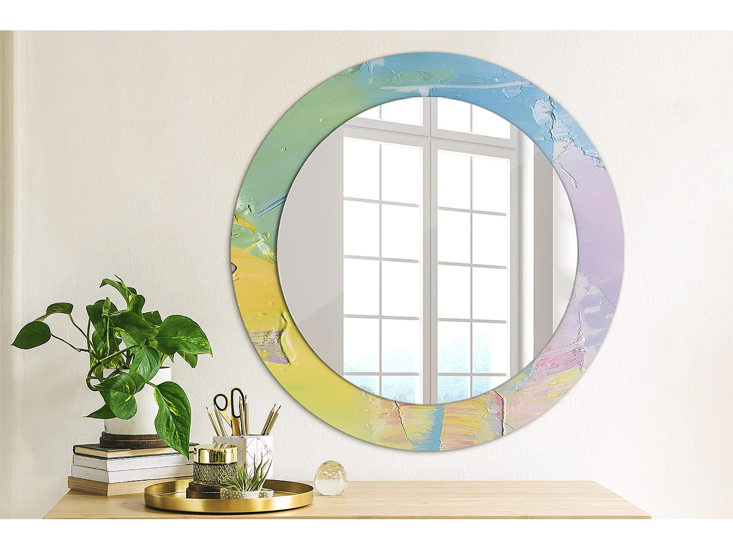 Miroir rond décoratif - Texture peinture à l'huile - 70 cm