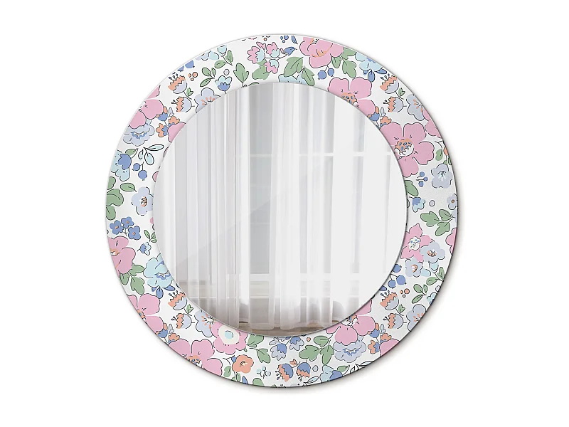 Miroir rond décoratif - Fleurs colorées - 50 cm