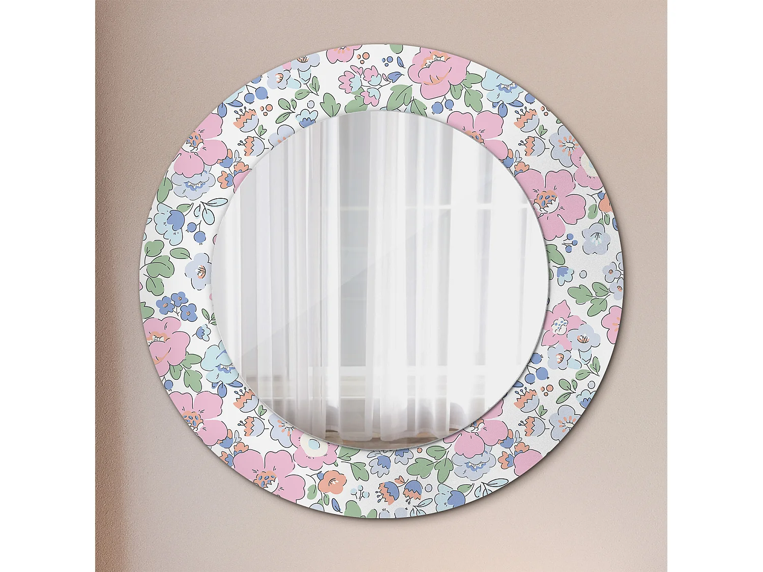 Decoratieve ronde spiegel - Kleurrijke bloemen - 50 cm