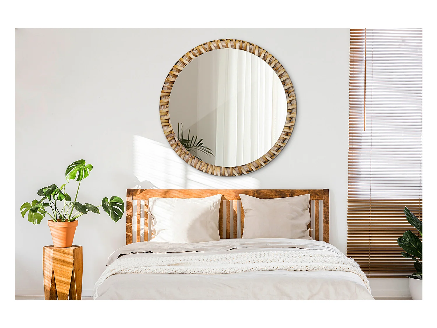 Dekorativer runder Spiegel - Geflecht - 100 cm