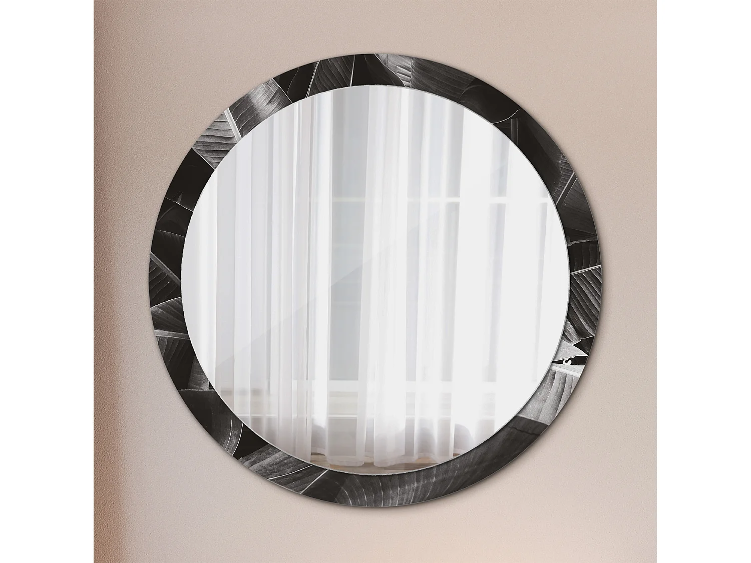 Miroir rond décoratif - Palmiers tropicaux - 100 cm