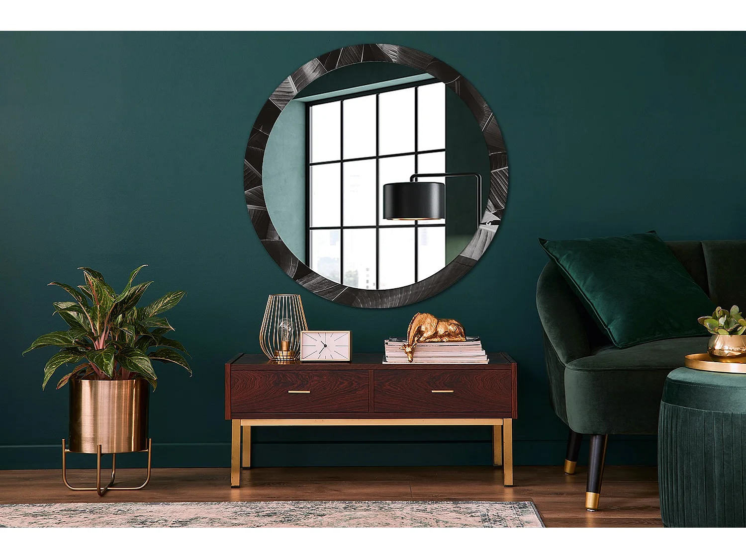 Miroir rond décoratif - Palmiers tropicaux - 100 cm