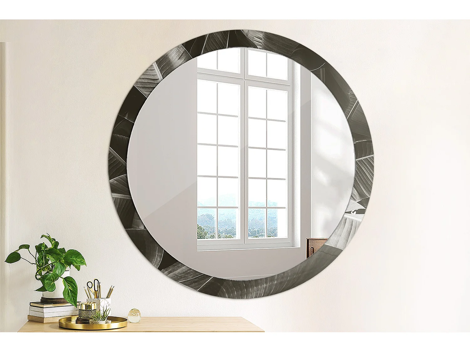 Miroir rond décoratif - Palmiers tropicaux - 100 cm