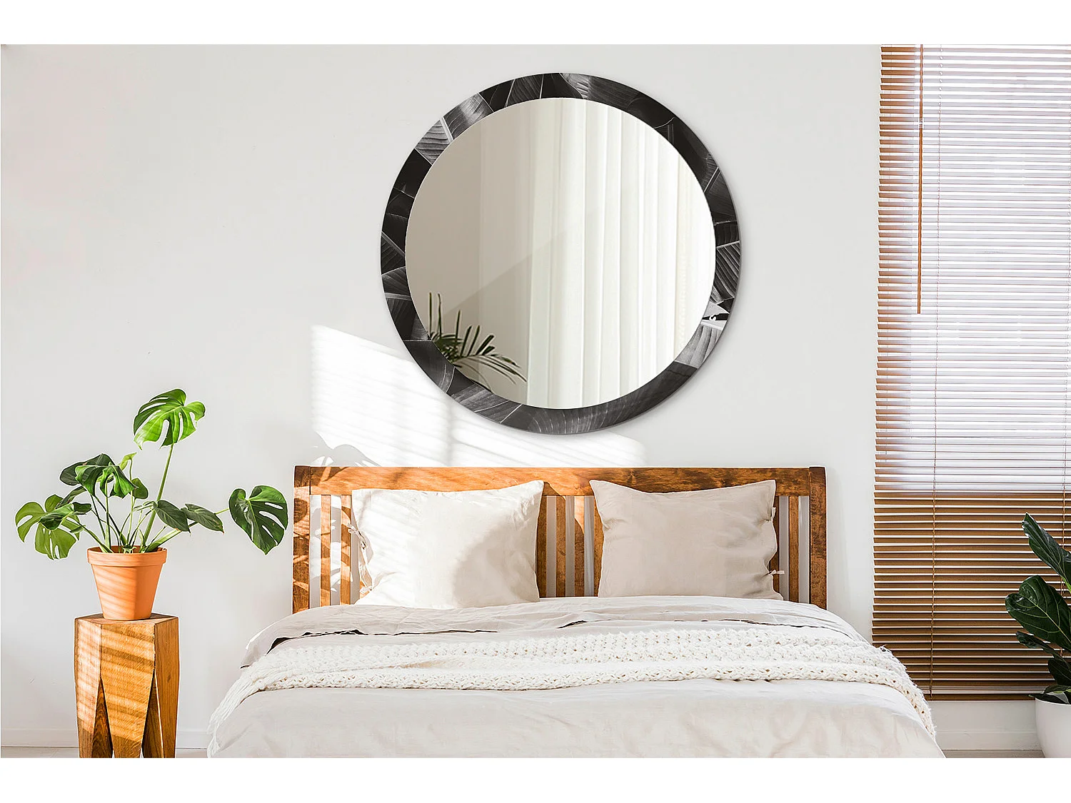 Miroir rond décoratif - Palmiers tropicaux - 100 cm