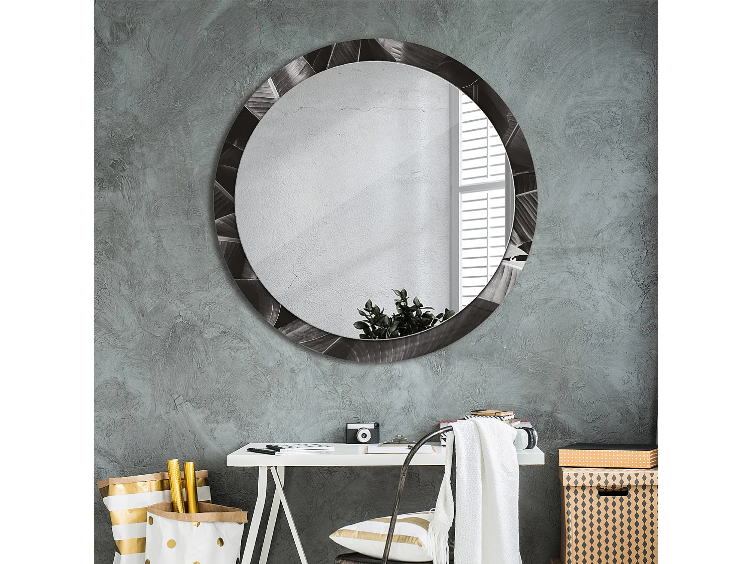 Miroir rond décoratif - Palmiers tropicaux - 100 cm