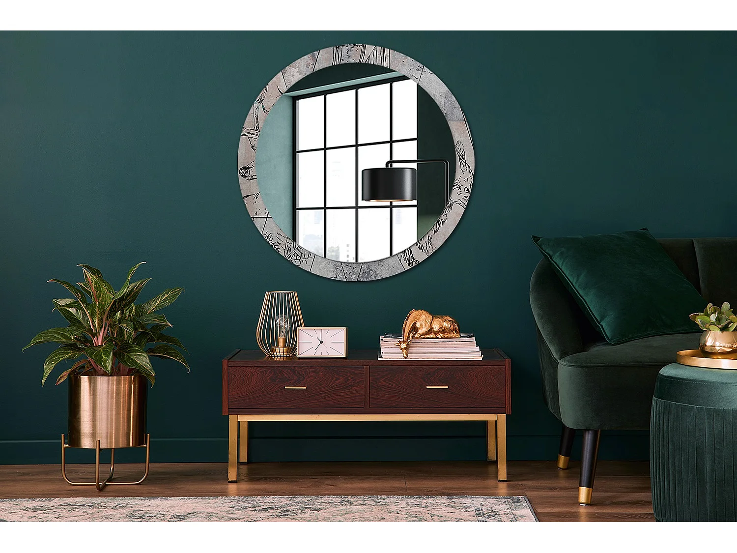 Miroir rond décoratif - Animaux abstraits - 90 cm