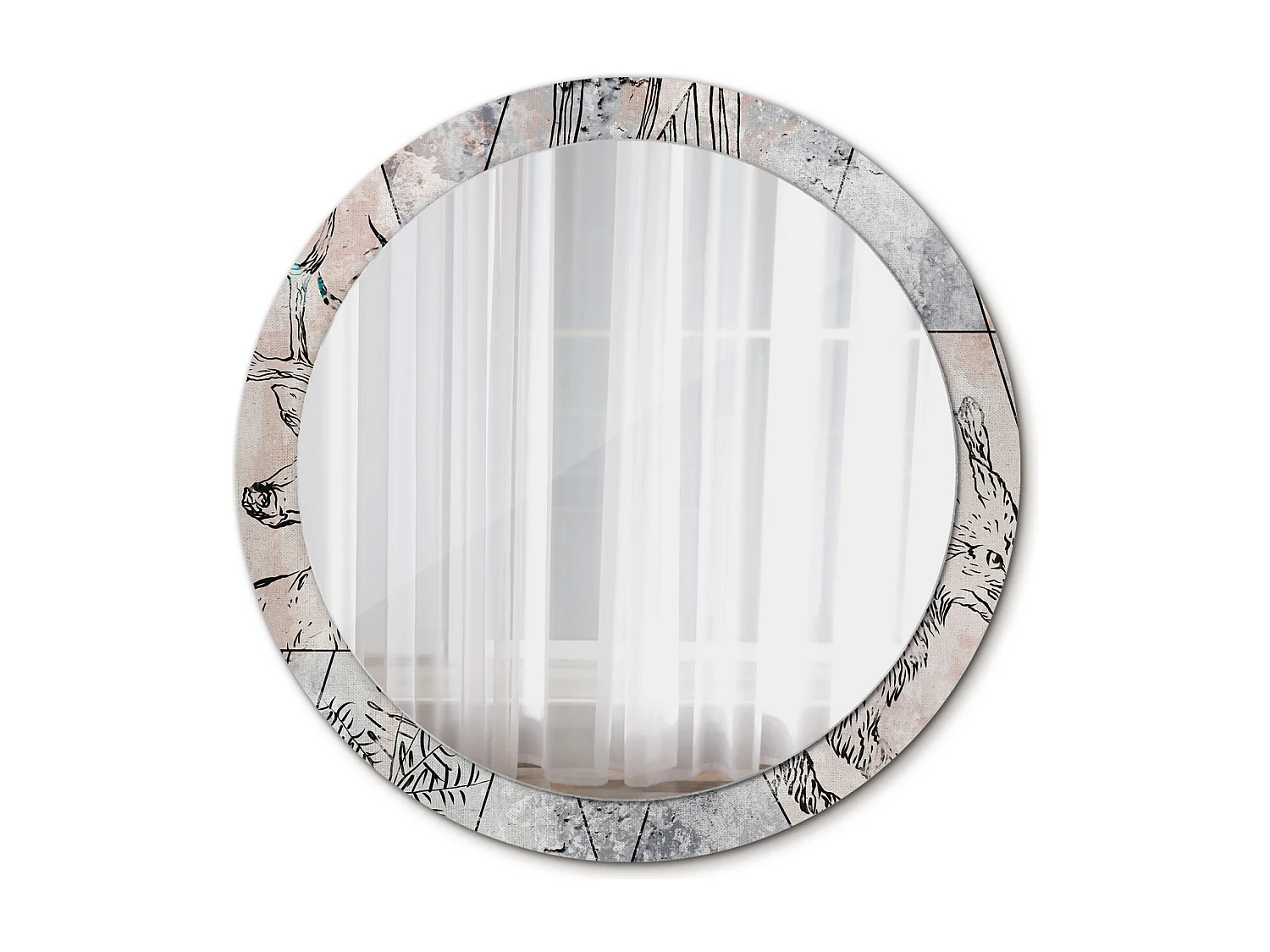 Decoratieve ronde spiegel - Abstracte dieren - 90 cm