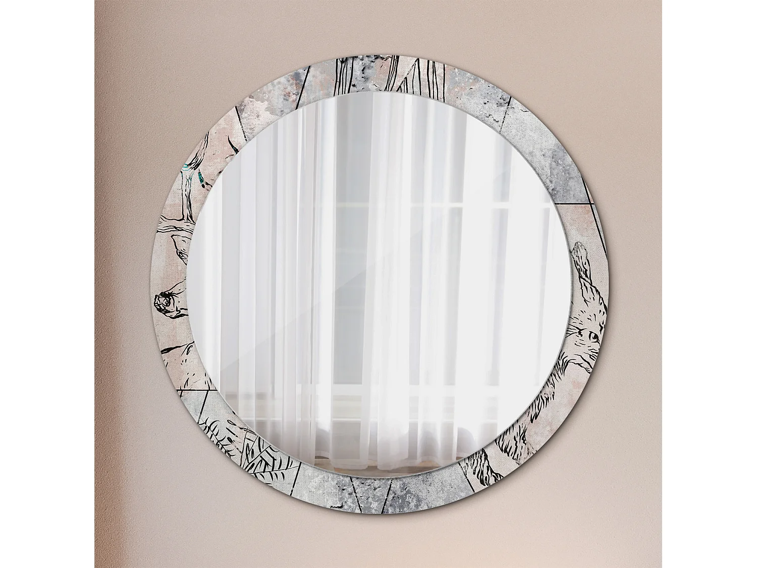 Decoratieve ronde spiegel - Abstracte dieren - 90 cm