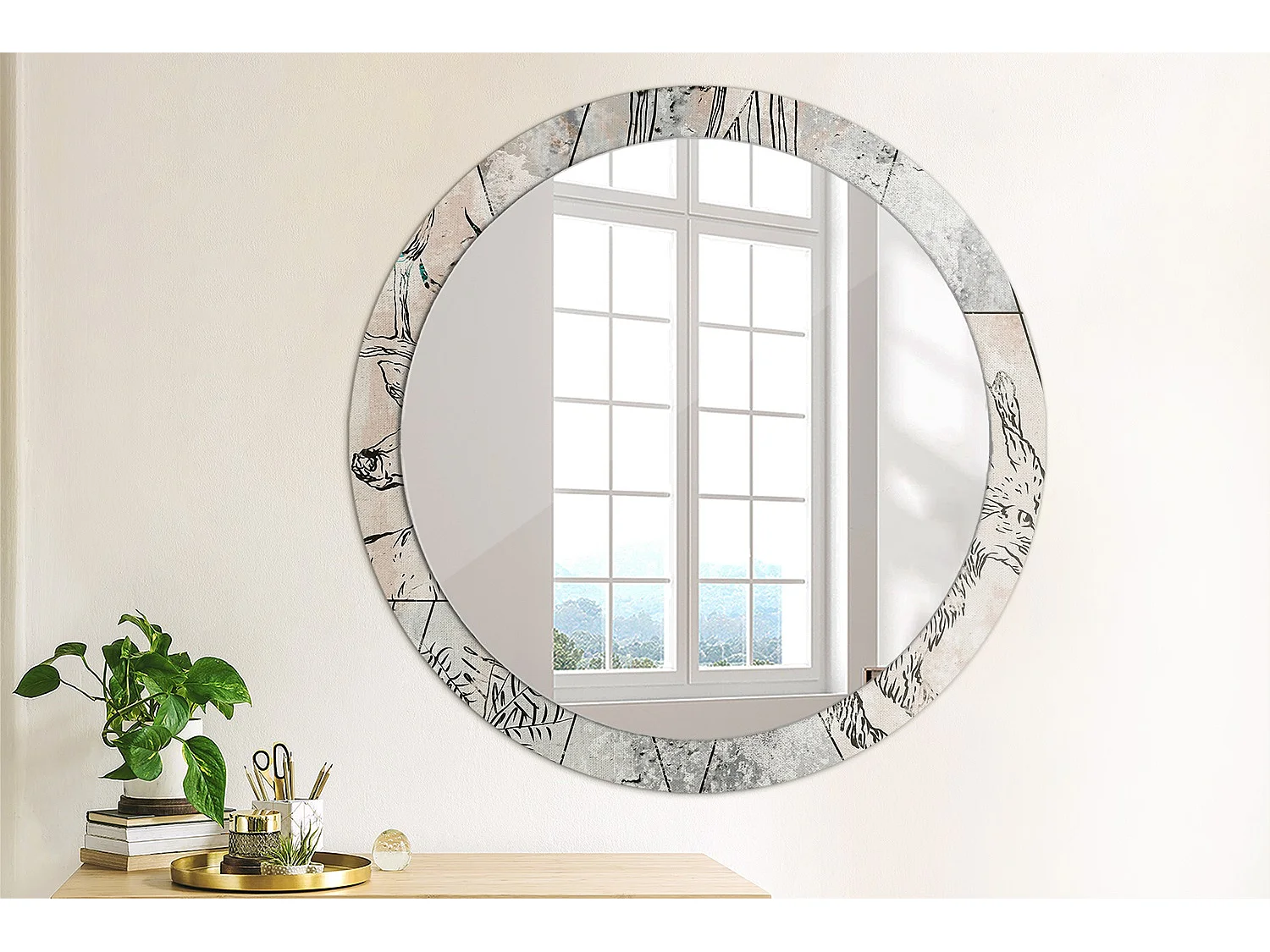 Decoratieve ronde spiegel - Abstracte dieren - 90 cm
