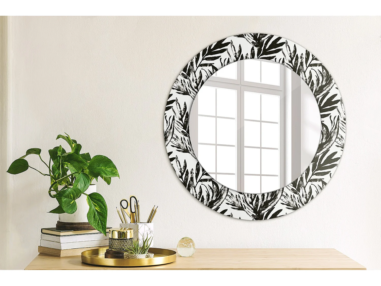 Ronde decoratieve spiegel - Monstera - 50 cm