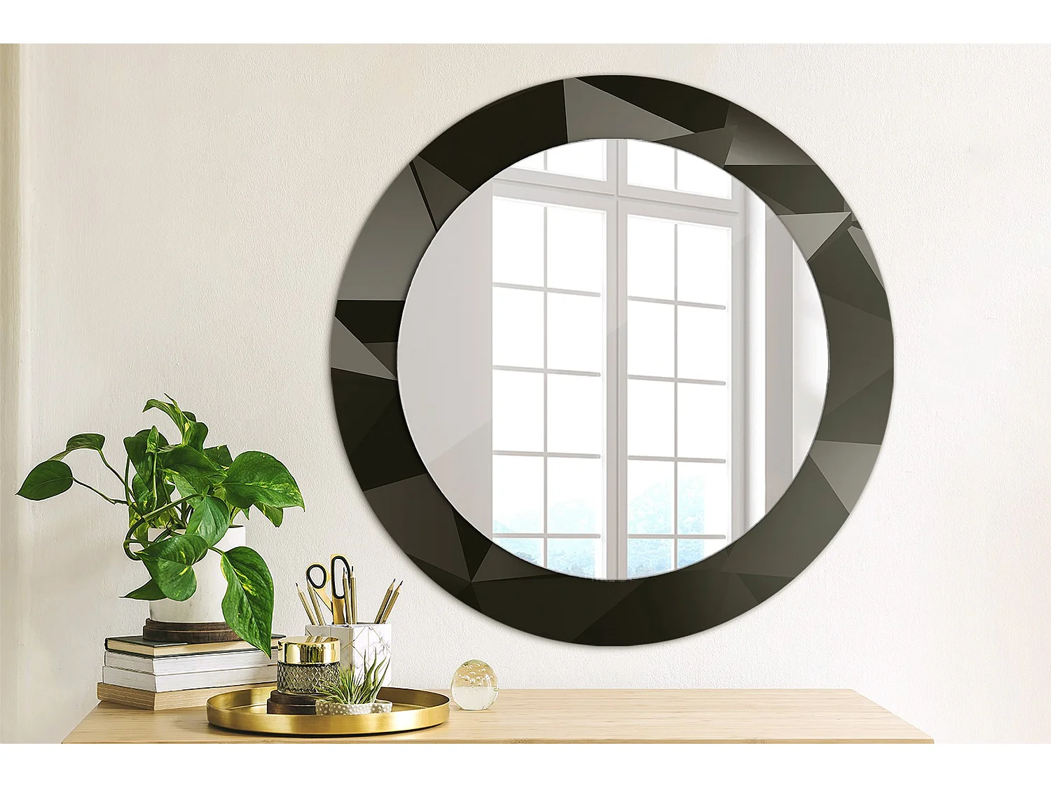Miroir rond décoratif - Abstrait noir - 70 cm
