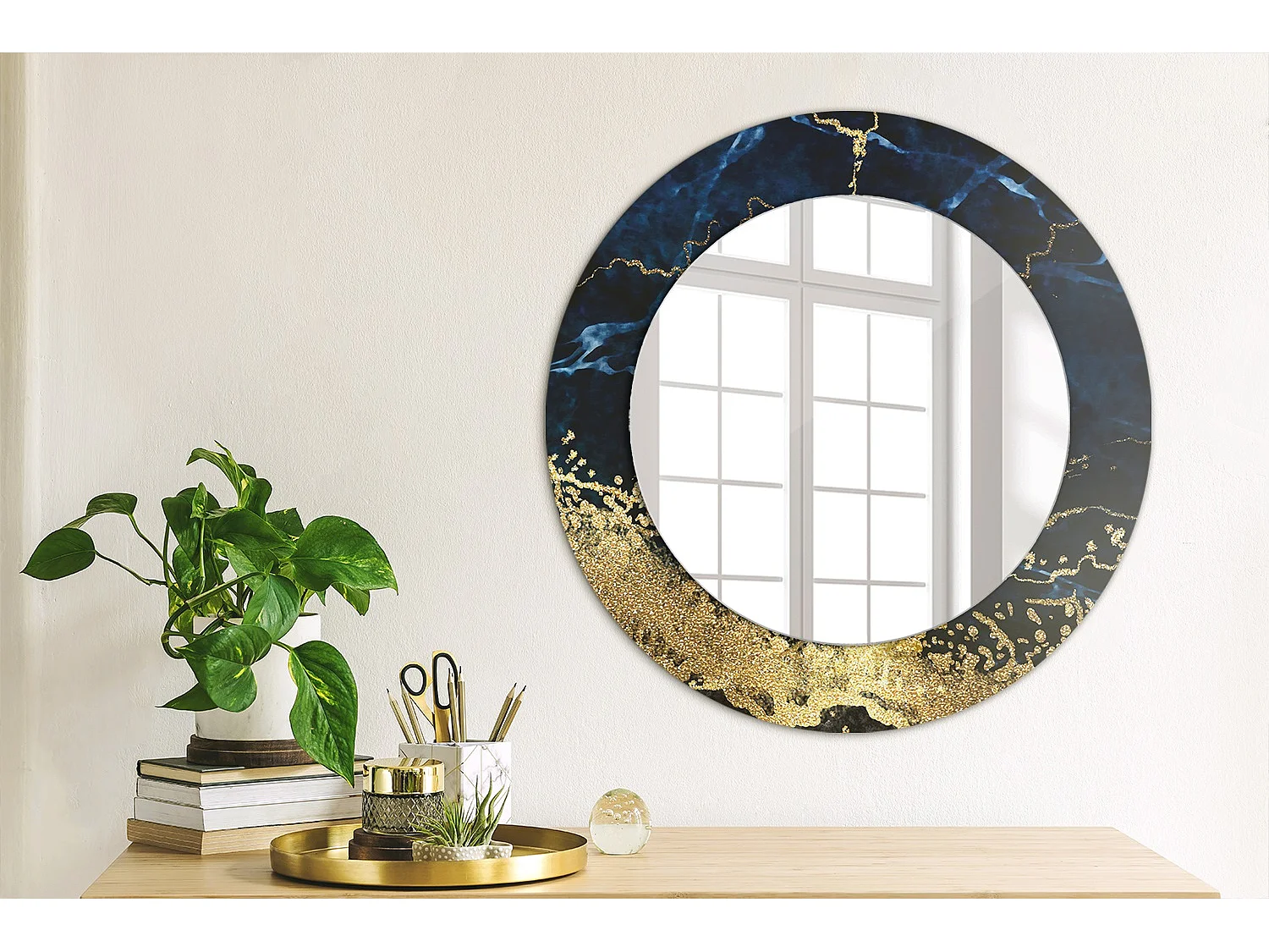 Ronde decoratieve spiegel - Blauw Marmer - 50 cm